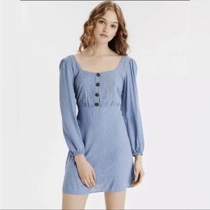 American Eagle Blue Floral Print Mini Dress with Long Sleeves Size Small